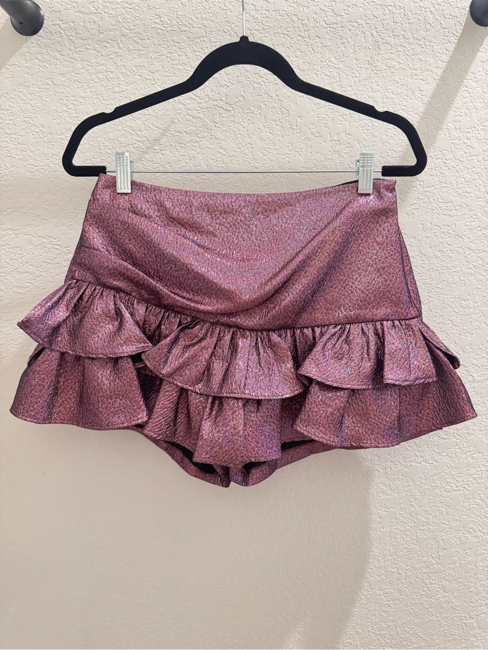 Zara Ruffled Metallic Pink Women’s Shorts